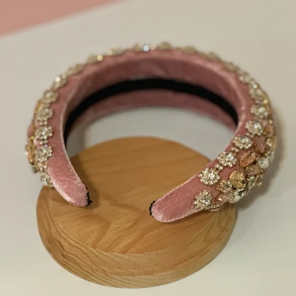 Light Pink Rhinestone Velvet Headband - Picture 7 of 9